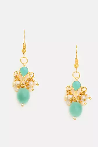 Gold plated kundan green stones earrings