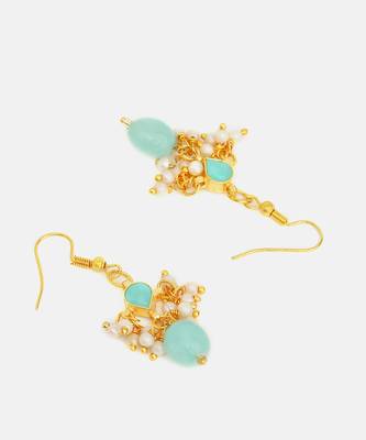 Gold plated kundan green stones earrings 4