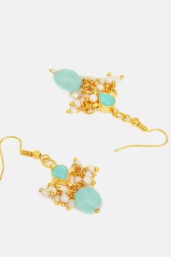 Gold plated kundan green stones earrings