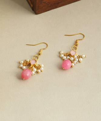 Gold plated kundan pink stones earrings 3