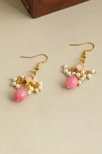Gold plated kundan pink stones earrings