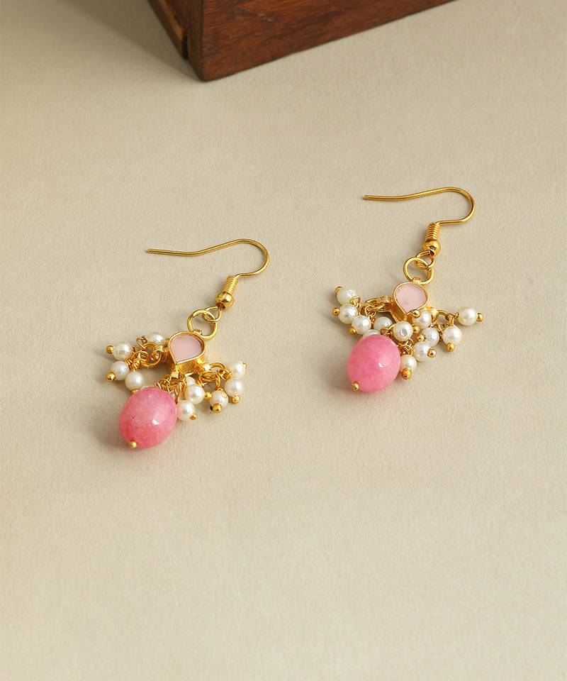 Gold plated kundan pink stones earrings