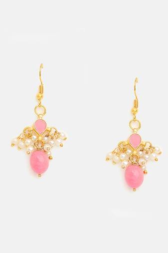 Gold plated kundan pink stones earrings