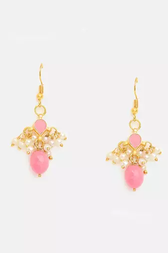 Gold plated kundan pink stones earrings