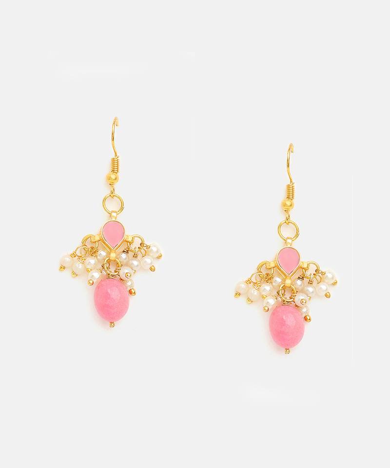 Gold plated kundan pink stones earrings