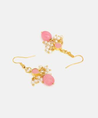 Gold plated kundan pink stones earrings 4