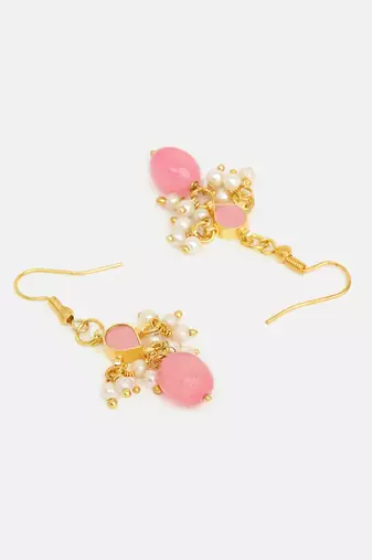 Gold plated kundan pink stones earrings