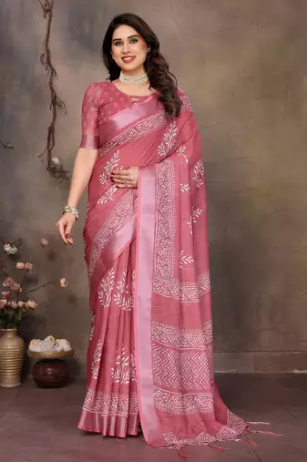 Pink cotton lilen digital printewith blouse