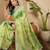 Women's parrot green chiffon embellished saree with unstitched blouse piece
