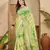 Women's parrot green chiffon embellished saree with unstitched blouse piece