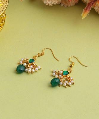 Gold plated kundan green stones earrings 2