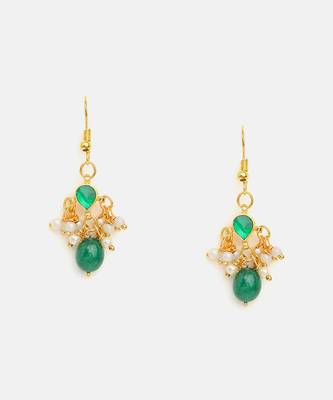 Gold plated kundan green stones earrings 3