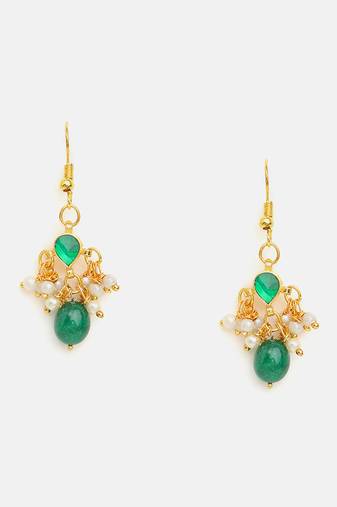 Gold plated kundan green stones earrings