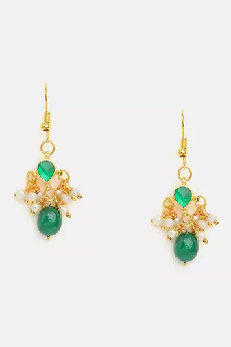 Gold plated kundan green stones earrings