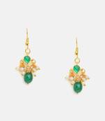 Gold plated kundan green stones earrings