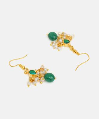 Gold plated kundan green stones earrings 4