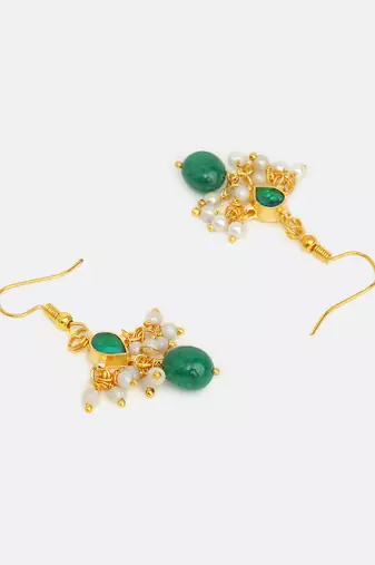 Gold plated kundan green stones earrings