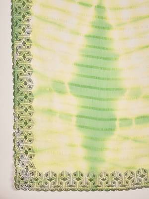 Women's parrot green chiffon embellished saree with unstitched blouse piece 5