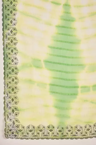 Women's parrot green chiffon embellished saree with unstitched blouse piece
