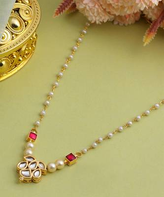 Gold plated kundan maroon stones necklace 2