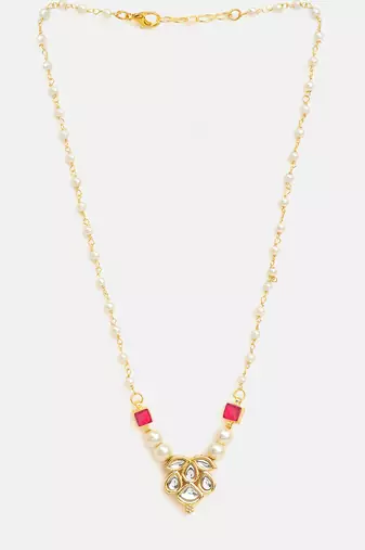 Gold plated kundan maroon stones necklace
