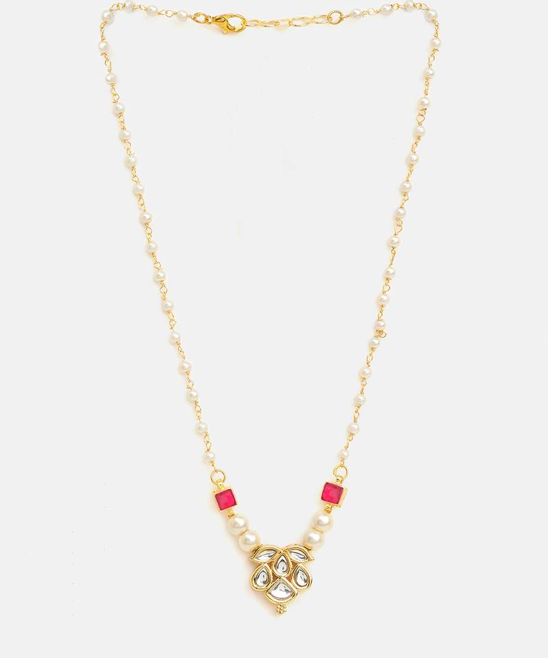 Gold plated kundan maroon stones necklace