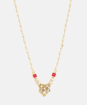 Gold plated kundan maroon stones necklace 4