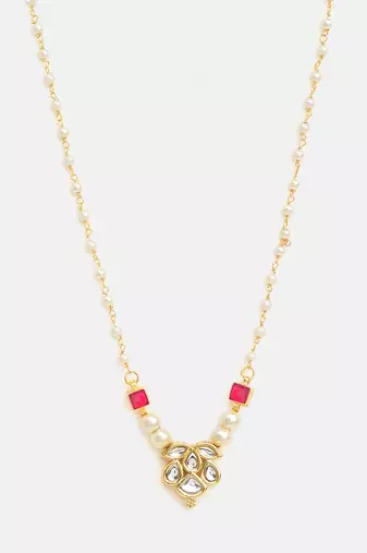 Gold plated kundan maroon stones necklace