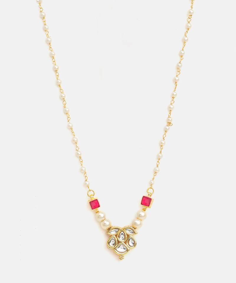 Gold plated kundan maroon stones necklace
