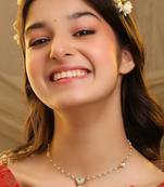 Gold plated kundan green stones necklace