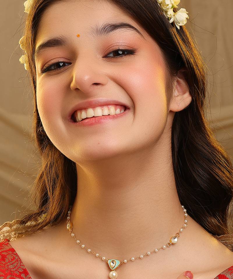 Gold plated kundan green stones necklace