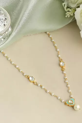 Gold plated kundan green stones necklace