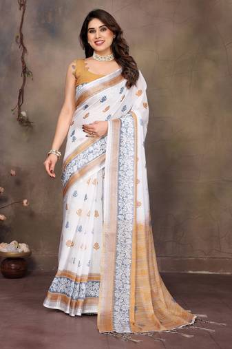 White cotton lilen digital printewith blouse