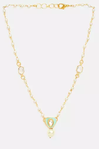 Gold plated kundan green stones necklace