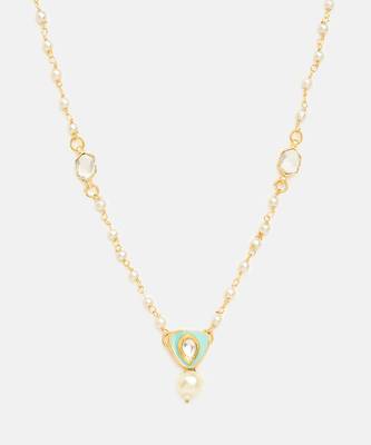 Gold plated kundan green stones necklace 4