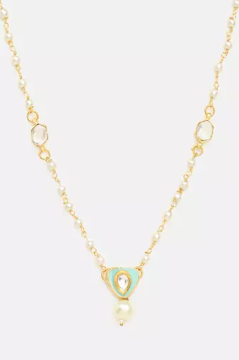 Gold plated kundan green stones necklace