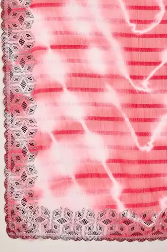 Women's pink chiffon embellished saree with unstitched blouse piece