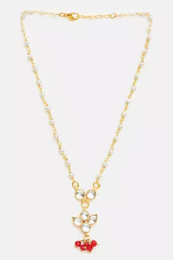 Gold plated kundan maroon stones necklace