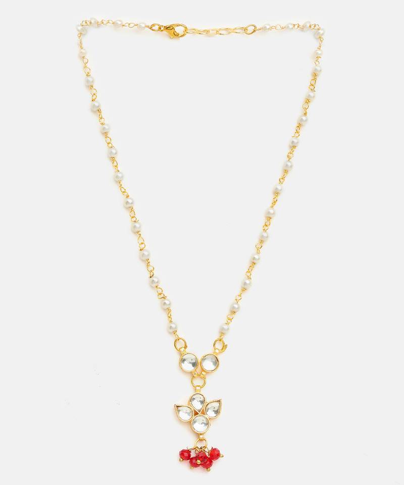 Gold plated kundan maroon stones necklace
