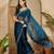 women's teal silk blend blend embellished saree with unstitched blouse piece