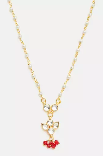 Gold plated kundan maroon stones necklace