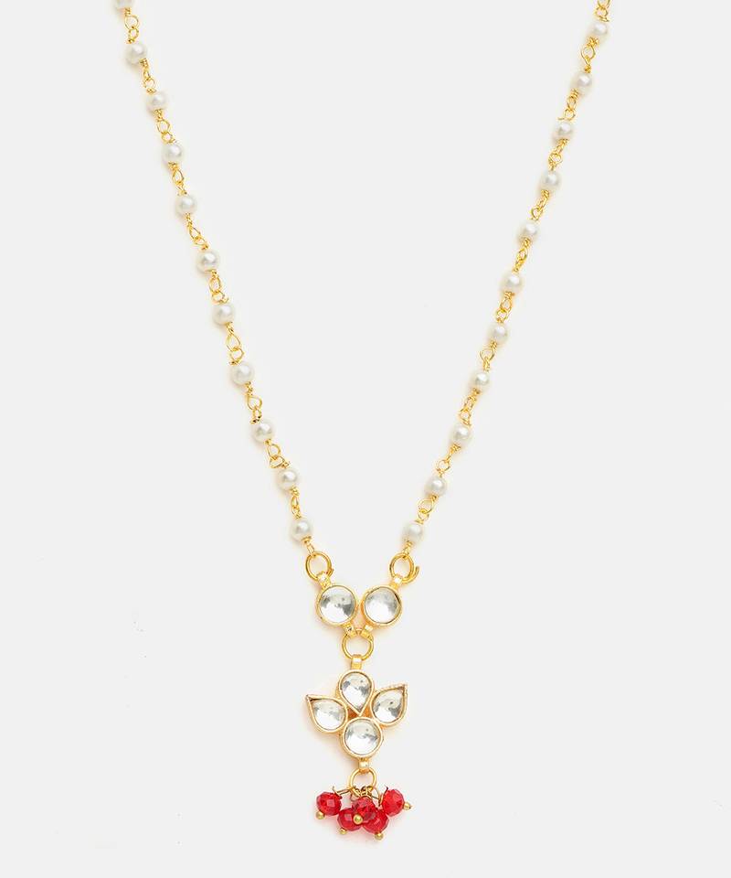 Gold plated kundan maroon stones necklace