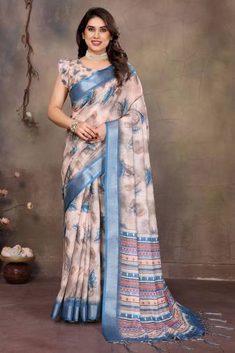 Cream cotton lilen digital printewith blouse