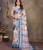 Cream cotton lilen digital printewith blouse