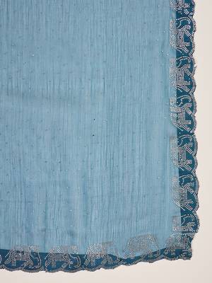women's teal silk blend blend embellished saree with unstitched blouse piece 5