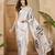 Women's off white satin printed saree with unstitched blouse piece