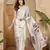 Women's off white satin printed saree with unstitched blouse piece