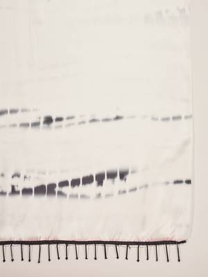 Women's off white satin printed saree with unstitched blouse piece 5