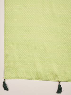 Women's pista satin printed saree with unstitched blouse piece 5