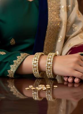 Teardrop stone-encased gold bangles 2